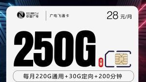 29 元 200 分钟 + 250G！号易广电飞通卡，通话流量双顶配